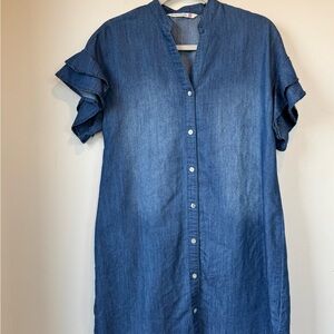Modern Denim Midi Shirt Dress - Blue